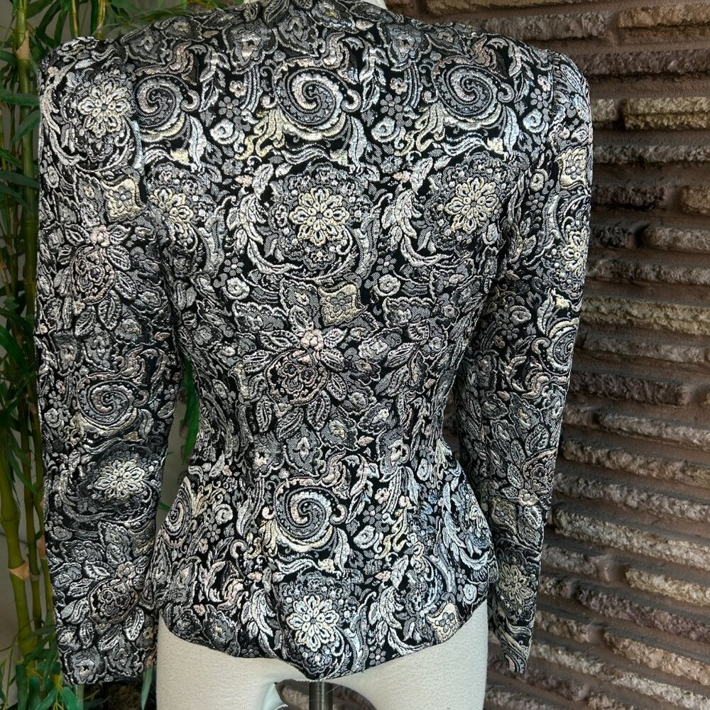 Scott McClintock Vintage 80s Metallic Silver Black Formal Blazer Size 6 - Picture 4 of 9